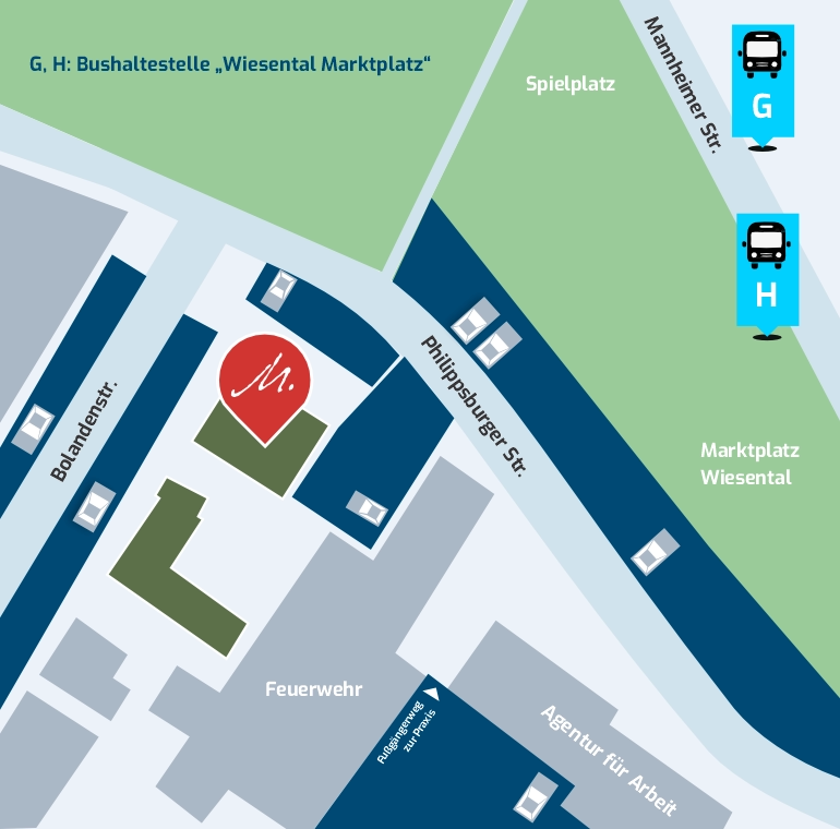 Grafik Anfahrt mit den öffentlichen Verkehrsmitteln zum MGZ in Waghäusel.